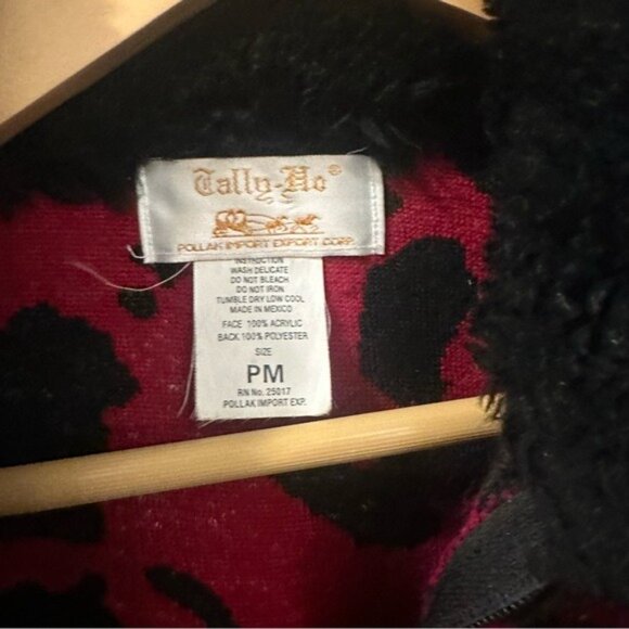 90s Tally-Ho Red Black Cow Print Vest Faux Fur Collar Y2K Retro Medium Petite - Picture 7 of 10